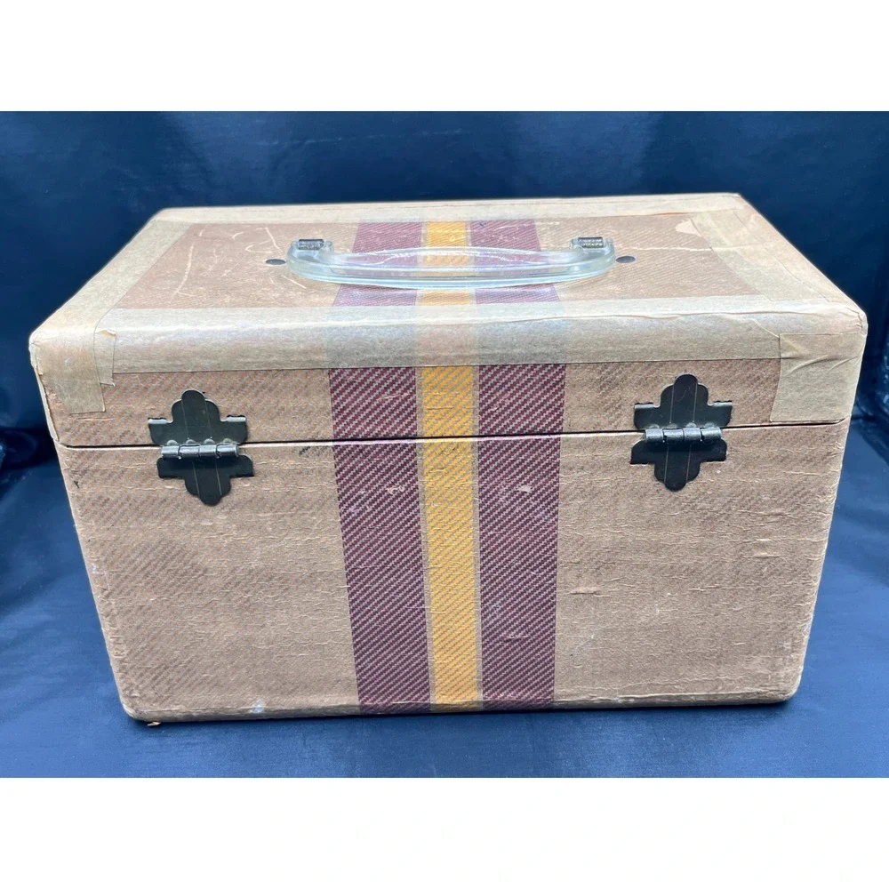 Vtg Vanity Case Train Luggage Retro Makeup Box Storage Trunk Handle Lock No Key